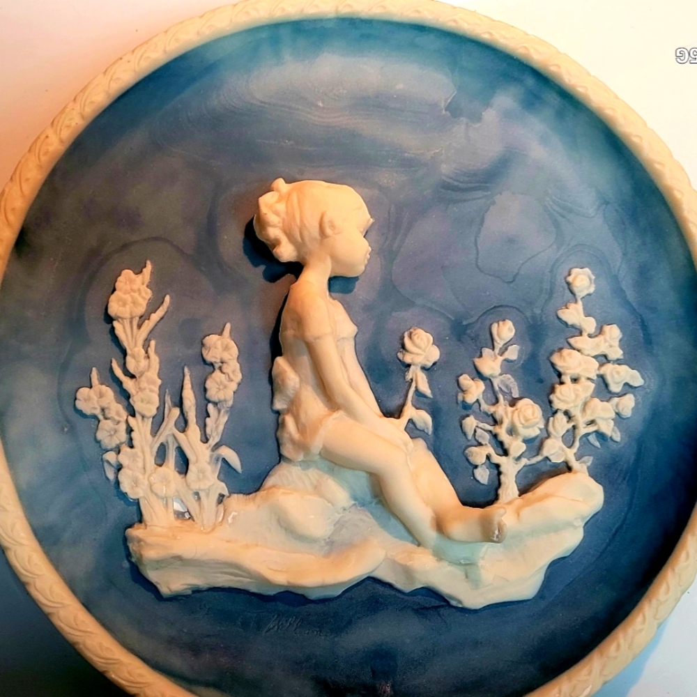 1978 Vintage Blue and Cream Decorative Plate by Frances Williams